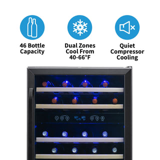 NewAir 24 In. Built-In 46 Bottle Dual Zone Wine Cooler in Black, NWC046BS00