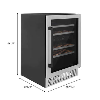 ZLINE 24" Autograph Dual Zone 44-Bottle Wine Cooler in Stainless Steel with Matte Black Accents, RWVZ-UD-24-MB