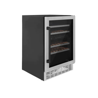 ZLINE 24" Autograph Dual Zone 44-Bottle Wine Cooler in Stainless Steel with Matte Black Accents, RWVZ-UD-24-MB